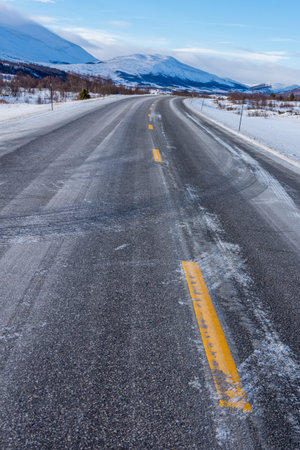 Frozen Road, Norwayの写真素材