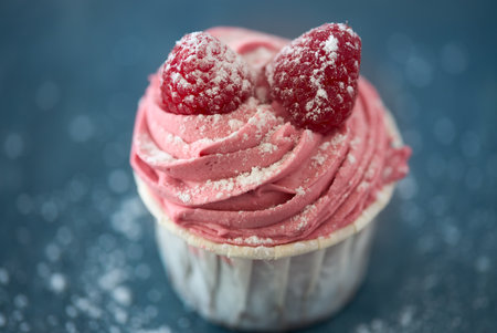 Strawberry cupcake with blueberries.の写真素材