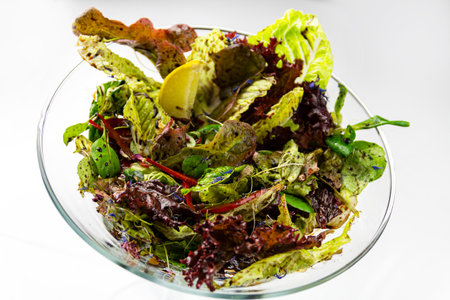 Mixed salads, white backgroundの写真素材