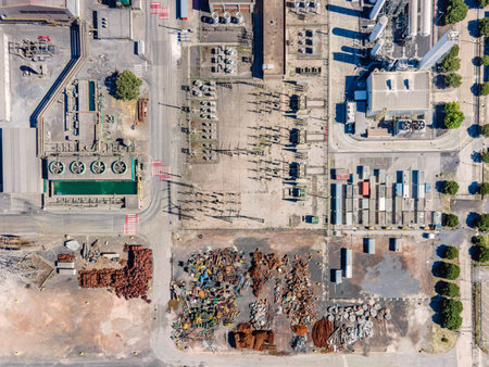 Aerial view of a giant quarry and construction site at Ecometais, a Treatment and recycling plant in...