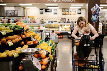 mother and daughter grocery shopping together