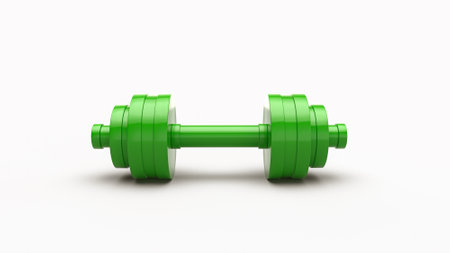 PVC Plastic dumbell exercise equipment green colour strong concept isolated white background 3d illustrationの写真素材