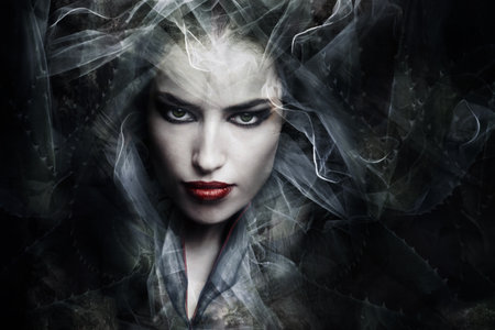 dark fantasy sorceress woman, composite photoの写真素材