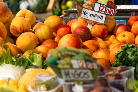 peach, local organic fruit in a street market