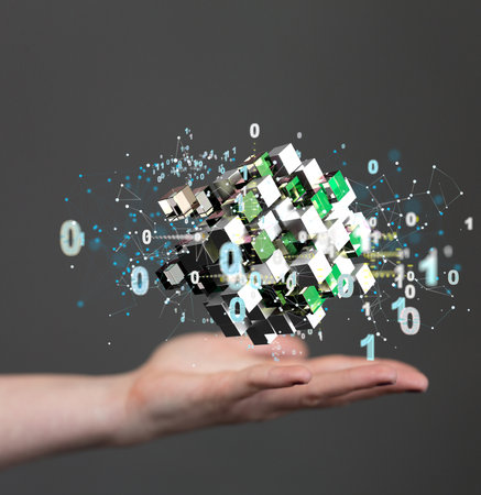 Data cloud storage network from lines, triangles and particle style design.の写真素材