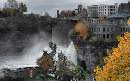 View of the High Falls in Rochester, New York on an overcast autumn dayのeditorial素材