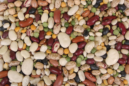 Mixed Dried Beans on Wooden Backgroundの写真素材