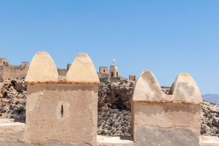 The Alcazaba of Almeria under the sunlight and a blue sky in Almeria, Andalusia, Spain