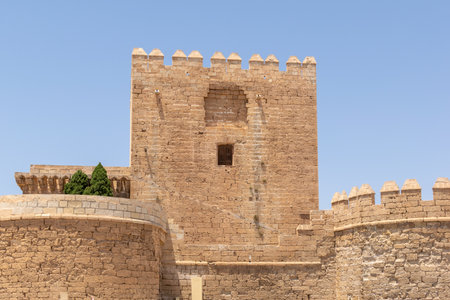 The old Muslim fortification of Alcazaba, Almeria against the blue sky, Andalusia, Spainのeditorial素材