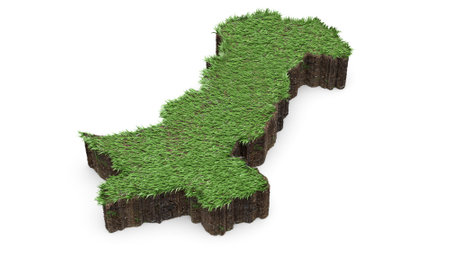 Pakistan Map 3d grass surface 14 august independence day 3d illustrationの写真素材