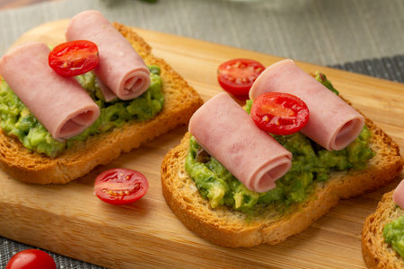 guacamole toast, low fat healthy foodの写真素材
