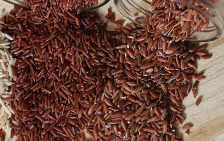 Jasmine Rice, Black Wild Rice, Brown Rice, Himalayan Red, Brown and Arborio White Riceの写真素材