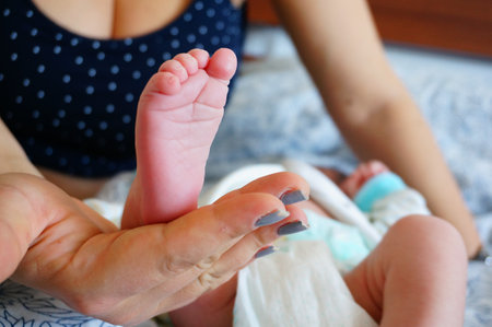 Close-up of small baby feetsの写真素材