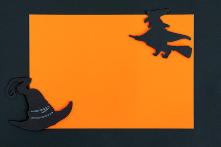 happy halloween background with witch and witch hat.の写真素材