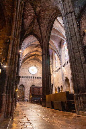 Girona medieval city, interior of the Cathedral without people, Costa Brava of Catalonia in the Mediterranean. Spainの写真素材