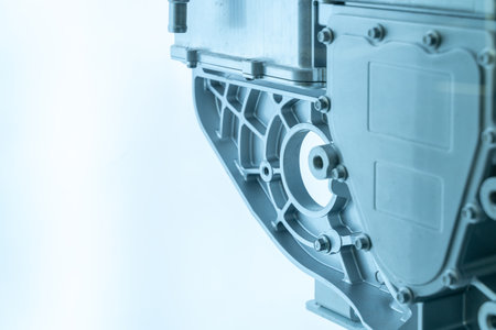 close up view of modern electricity car engine and spare part.