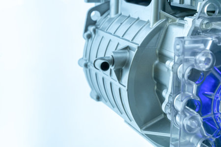 close up view of modern electricity car engine and spare part.の写真素材