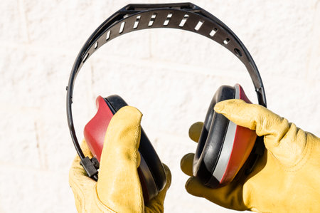ear muff to protect workers' earsの写真素材