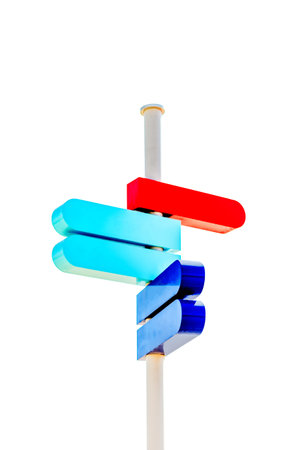 Colorful wooden direction arrow signs on white background.の写真素材