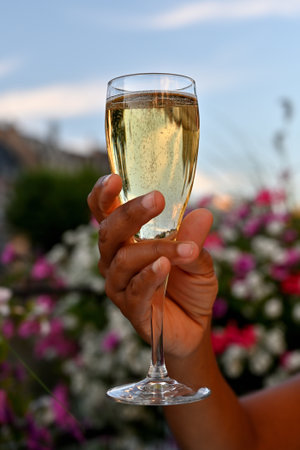 Flowers and a bulding in the backgroundの写真素材