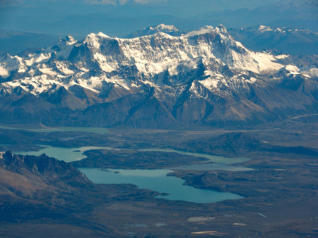 aerial view of Cerro San Lorenzo, 2. highest peak of Patagonia, between Argentina and Chileの写真素材