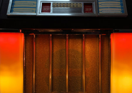 Jukebox in Bar with Disco Ball and Bokeh Composite Imageの写真素材