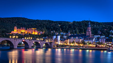 The Old Town Bridge in Heidelberg at nightのeditorial素材