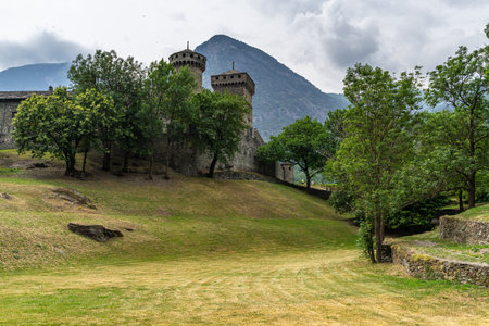 View of Fenis Castle, a famous medieval Castle in Aosta Valley and one of the major tourist attractions of the regionのeditorial素材