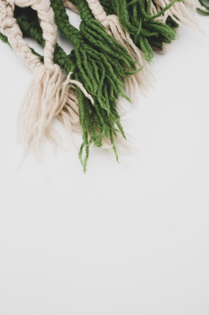 hand knitted soft wool on a white background with copy spaceの写真素材