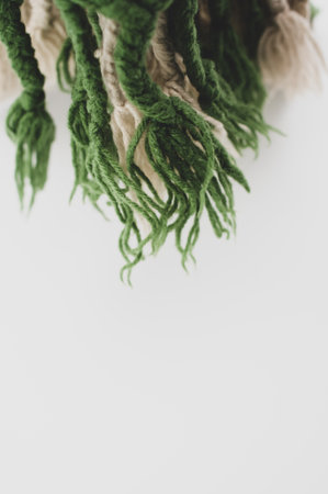 hand knitted soft wool on a white background with copy spaceの写真素材