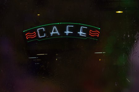 Vintage Neon Cafe Sign on Small Town Restaurant