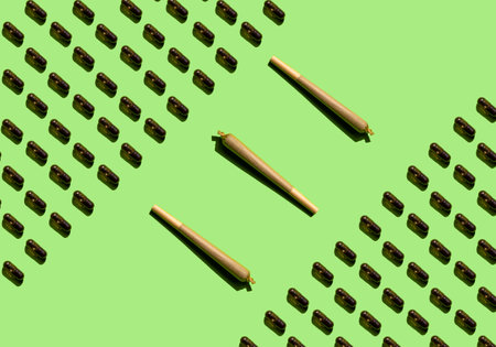 Cannabis joint pattern and cannabis oil pills. Concept of medical cannabis, therapeutic cannabis, alternative medicineの写真素材