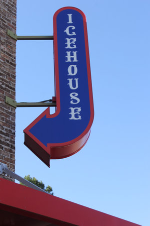 Vintage Icehouse Sign on Small Town Cafe and Barの写真素材