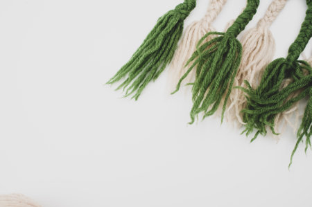 hand knitted soft wool on a white background with copy spaceの写真素材