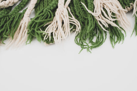 hand knitted soft wool on a white background with copy spaceの写真素材