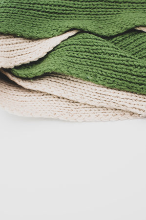 hand knitted soft wool on a white background with copy spaceの写真素材