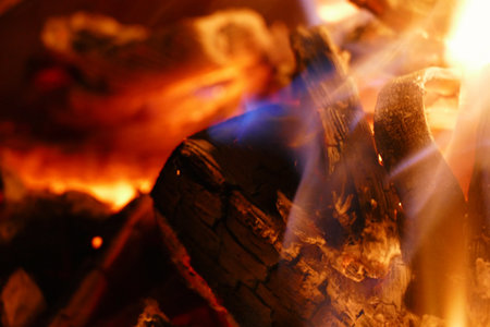 Hot flames of a fire, detail view of a campfireの写真素材