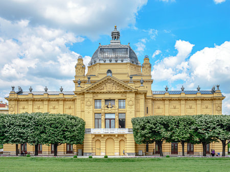 The facade of the Art Pavilion in Zagreb, Croatiaのeditorial素材
