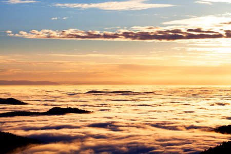 View from Feldberg over the Rhine Valley to the Vosges, inversion weather, Black Forest, Baden-WÃ¼rttemberg, Germanyの写真素材