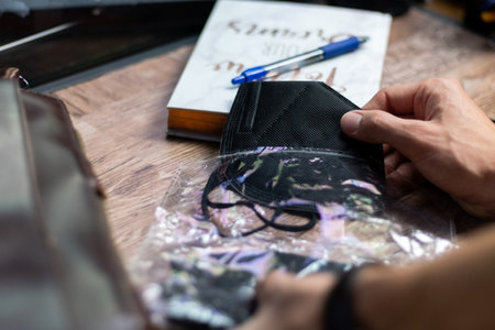 close up to face mask office lifestyleの写真素材