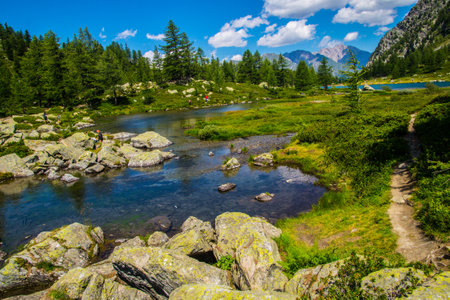 lake of arpy in val aoste in italyの写真素材