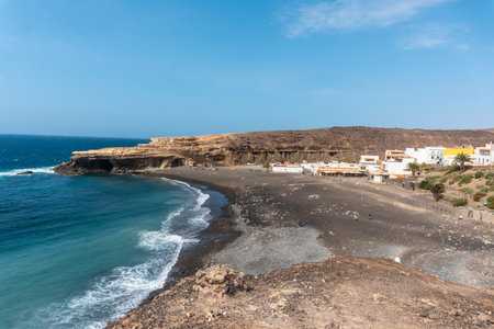 Aerial view of Ajuy beach, Pajara, west coast of the island of Fuerteventura, Canary Islands. Spain