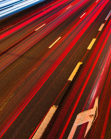 Light trails on the highwayの写真素材