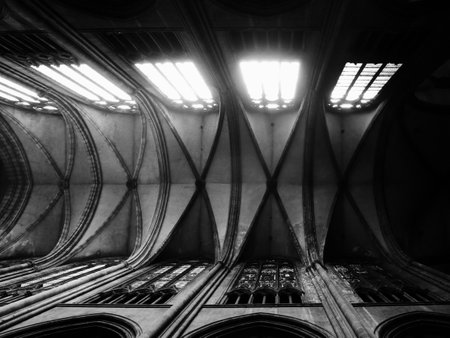 Nice picture of the vault of the gothic cathedral called Notre dame e l'Assomption in Clermont Ferrand built 13 century.のeditorial素材