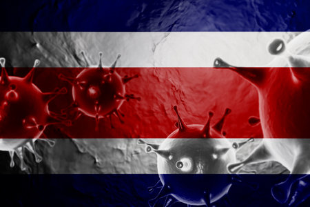 VIRUS WITH Costa Rica FLAG, VIRUS, Flu virus floating, micro view, pandemic virus infection, asian flu, asian fluの写真素材