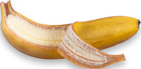 Close up of ripe banana with part of the peel removed.の写真素材