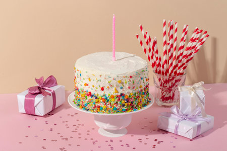 The delicious cake with candle
