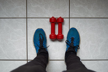 Point of view exercise at home. Healthy life conceptの写真素材