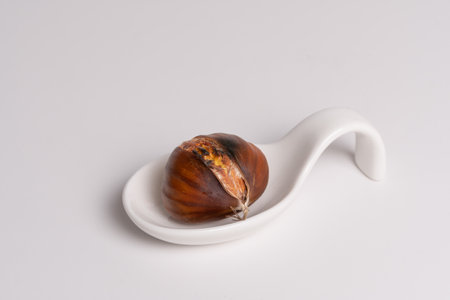 seasonal chestnuts harvested from the field on a white backgroundの写真素材