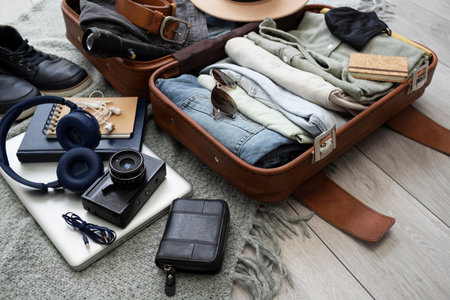 The composition clothes accessories suitcaseの写真素材